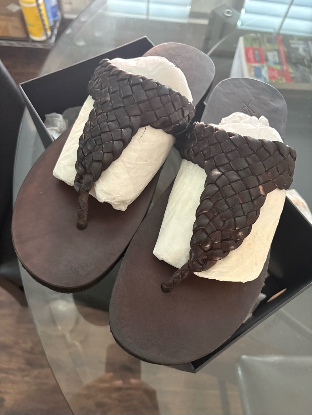Kenneth Cole New York Woven Leather Thong Sandals - Dark Brown